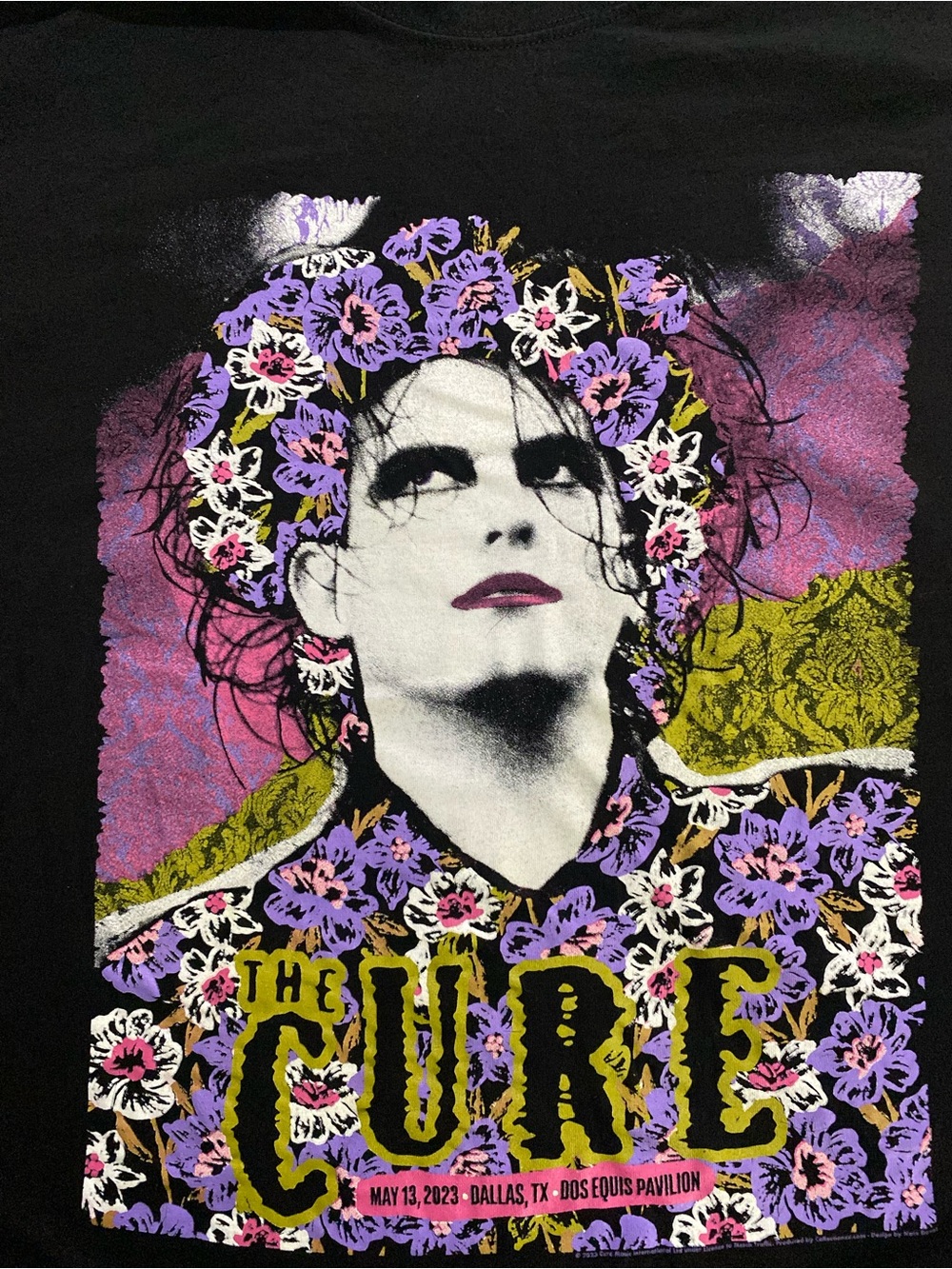The Cure Robert Smith concert Tee Dallas 2023 Graphic Tee - Black & Purple
